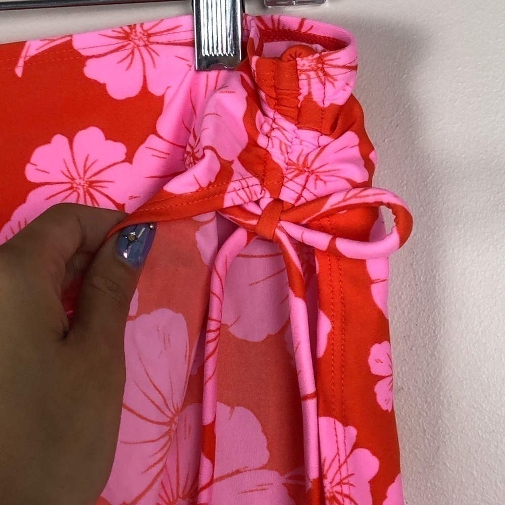 NWT Women's Cinch Side Skirt Cover Up - Wild Fable™ Orange/Pink Tropical Print - Picture 4 of 7